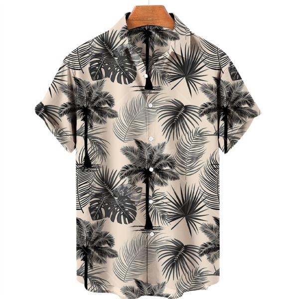 남성 의류 여름 경량 반팔 하와이안 셔츠 캐주얼v 넥 박시 스트리트 탑
