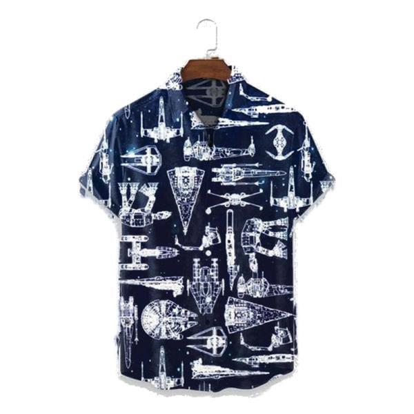 Molilulu 남성빈티지 의류 항공 우주 기계 프린팅 캐주얼 통기성 반팔 하와이안 셔츠
