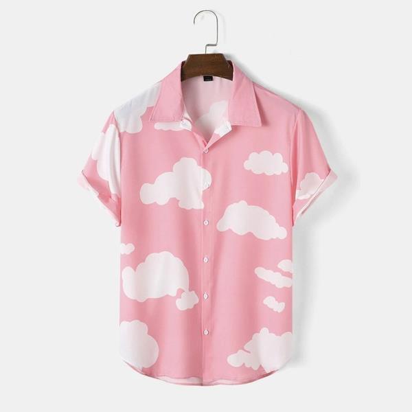남성 짧은하와이 셔츠 구름 프린팅 옷깃 거리 착용 여름 캐주얼 고품질 의류 2022