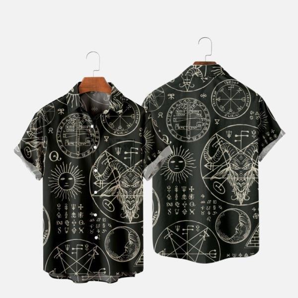 남성여름 티셔츠 Hawaiian Skull Demon프린트 아늑한 캐주얼 원 버튼 반팔 비치 오버사이즈 5