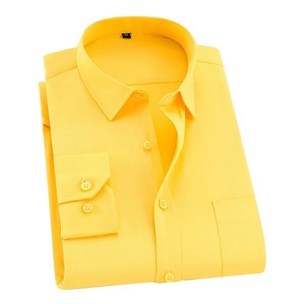 남성 셔츠, 단정한 드레스 능직 화이트 노란색 작업 8xl