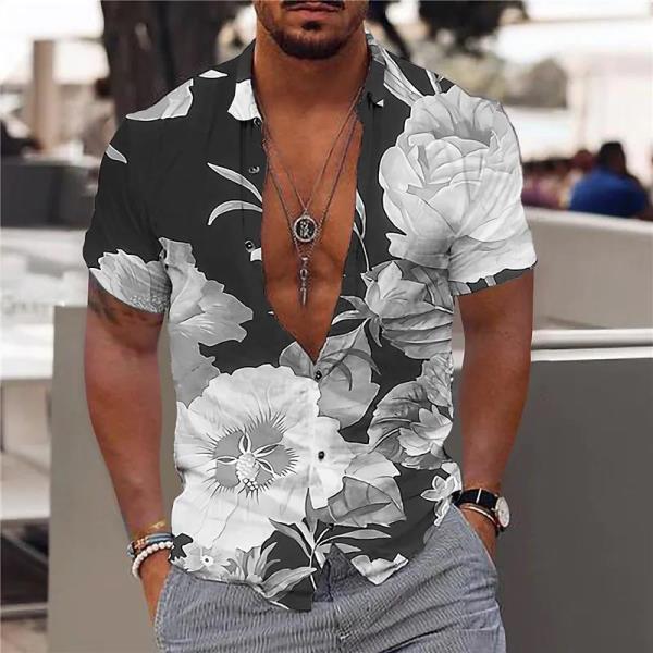 여름 하와이 꽃 셔츠 남자프린트 남성 플라워 비치 반팔상의 티 옴므 블라우스 Camisa