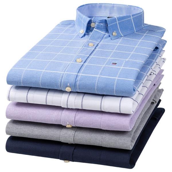 옥스포드 남성셔츠, 순면 얇은 긴캐주얼 슬림 단색 체크 무늬 프린트 스트라이프 포멀 드레스 셔츠 플러스 7XL