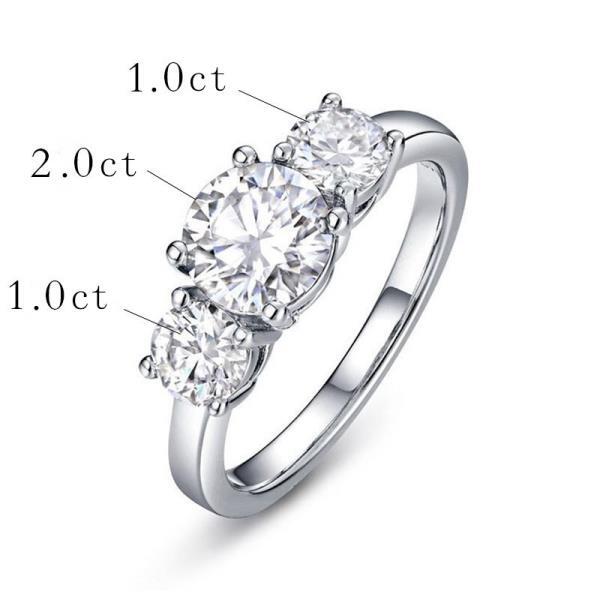 IOGOU 100% 925 실버 D 컬러 모이사나이트 3-스톤 약혼 반지 여자 라운드 컷 4.0ctw 다이아몬드 발렌타인 데이 선물