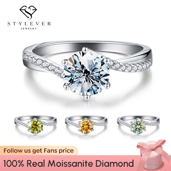 Stylever-럭셔리1ct D 컬러 멀티 모이사나이트 다이아몬드 트위스트 암 반지, 여자 925실버쥬얼리