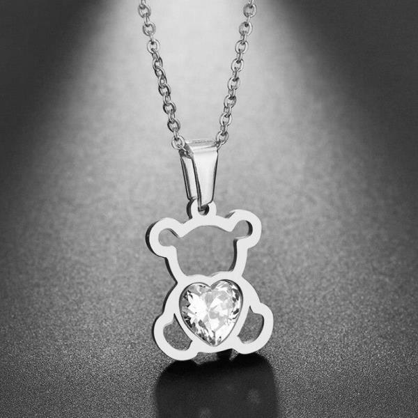 Cute Bear 여자#39s Necklace Inlaid with Hao Stone Fashion Light Luxury Simple Pendant Valentine#39s Da