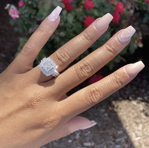 럭셔리 925 스털링 실버 포장 4PCS 공주 컷 SONA 다이아몬드 결혼 반지 여성을위한 시뮬레이션 백금 보석 소녀 선물