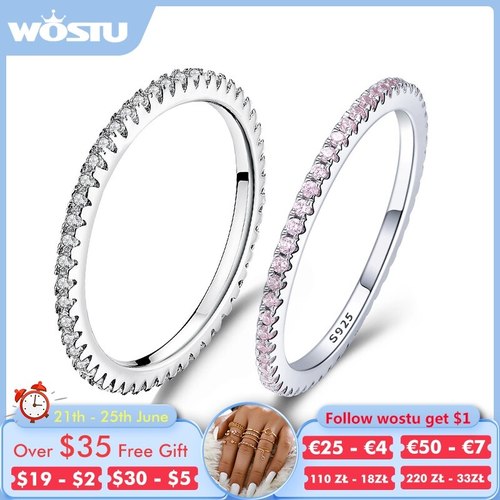 WOSTU 정품 100  925 스털링 실버 간단한 기하학적 인 라운드 단일 쌓을 수있는 손가락 반지 여성을위한 약혼 보석 CQR066