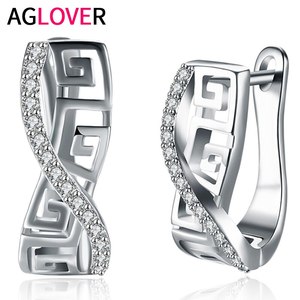 AGLOVER 1.8 CM 패션 S925 스털링 실버 귀걸이 여성을위한 간단한 트위스트 다이아몬드 웨딩 쥬얼리 선물