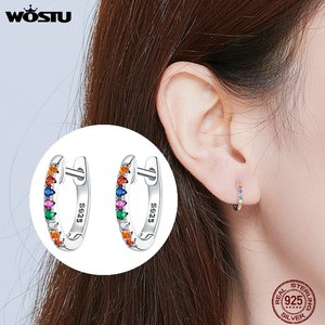 WOSTU 100  진짜 925 스털링 실버 다채로운 지르콘 귀걸이 만들기 생활 쥬얼리 CQE721