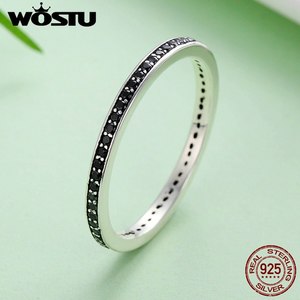 여성를위한 까만 지르콘 CZ를 가진 WOSTU 확실한 925 순은 손가락 쌓을 수있는 반지 유행 보석 정밀한 선물 CQR114