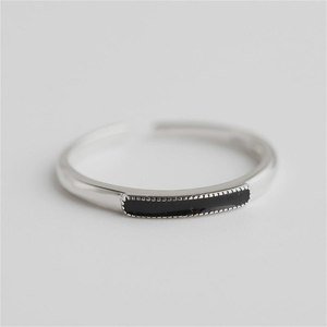 여성를위한 FLYLEAF 925 순은 반지 직사각형 흑요석 FEMME 유행 정밀한 보석 간단한 열려있는 고품질