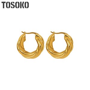 TOSOKO 스테인레스 스틸 쥬얼리 토러스 트위스트 귀걸이 여성 모양의 패션 BSF435