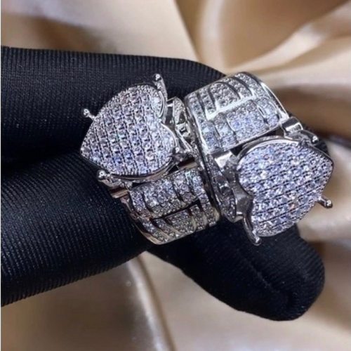 빈티지 하트 모양 약속 반지 시뮬레이션 된 다이아몬드 CZ 925 스털링 실버 약혼 웨딩 밴드 여성 남성 쥬얼리에 대 한