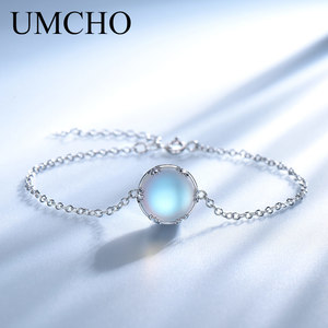 UMCHO 진짜 925 스털링 실버 주얼리 여성을위한 블루 오로라 다채로운 보석 팔찌 기념일 선물 파인 쥬얼리