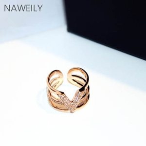 NAWEILY BEST ZIRCON GEOMETRIC V RINGS FOR WOMEN GOLD SILVER COLOR ADJUSTABLE RING  JEWELRY FEMALE