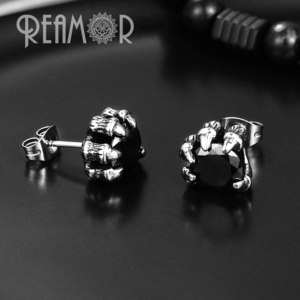 REAMOR 3 쌍 럭셔리 드래곤 클로 스터드 귀걸이 여성용 블랙 큐빅 지르코니아 남성 여성 친구 선물 쥬얼리 액세서리