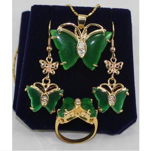 신제품 아름다운 금판 녹색 옥 나비 귀걸이 펜던트 반지 사이즈 7 8 9  , 인기 판매
