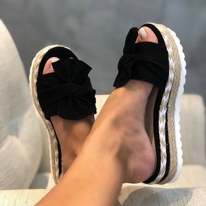 여성 샌들 플랫폼 슬리퍼 신발 소녀 패션 보우 2021 여름 실내 야외 플립 비치