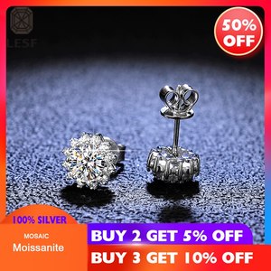 LESF MOISSAN 다이아몬드 925 실버 귀걸이 여성 꽃 모양 스터드 기질 간단한 약혼 선물