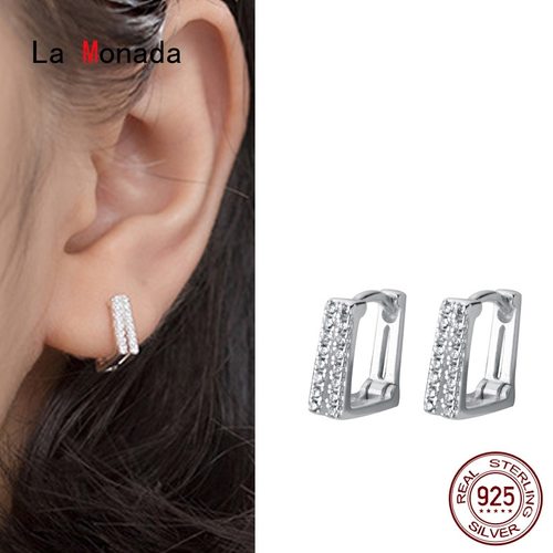 LA MONADA 여성을 위한 작은 후프 귀걸이 스퀘어 피어싱 귀 실버 925 아름다운 패션