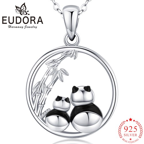 EUDORA 100  스털링 실버 큐트 팬더 펜던트 동물 시리즈 라운드 목걸이 쥬얼리 여성을위한 절묘한 파티 선물 D622