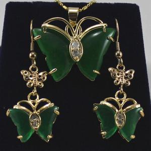 좋아하는 녹색 옥 나비 귀걸이 &amp; 펜던트