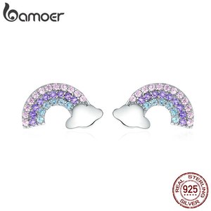 BAMOER 새로운 도착 925 스털링 실버 다채로운 지르콘 무지개 절묘한 스터드 귀걸이 여성 유행 파티 쥬얼리 SCE578