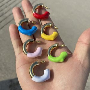 2021 새로운 유행 다채로운 드립 에나멜 귀걸이 기하학적 골드 컬러 구리 원형 여성 여행 파티 보석