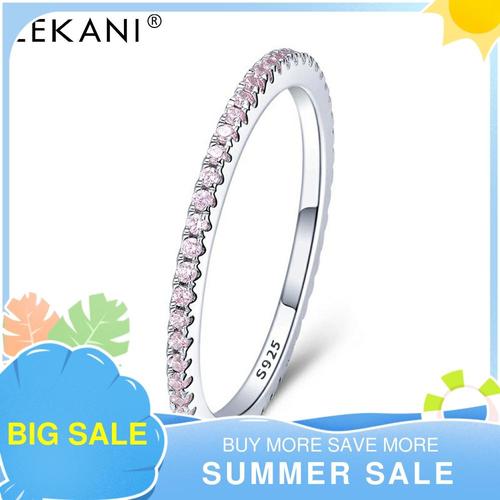 LEKANI-925 스털링 실버 완전 핑크 크리스탈 웨딩 여성 반지 클래식 간단한 기하학적 뜨거운 판매 고급 보석 2021