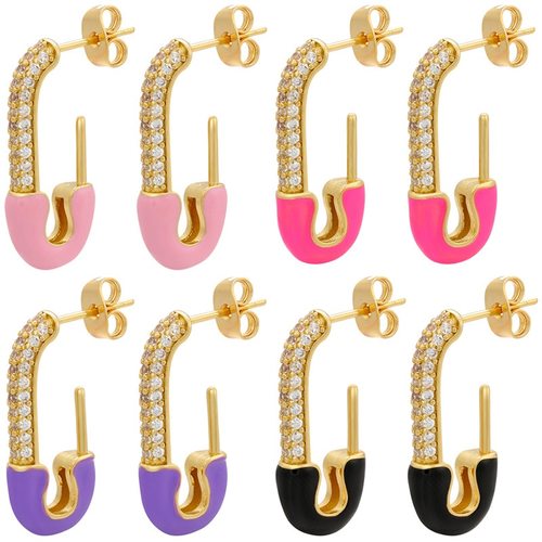 2021 새로운 구리 상감 지르콘 피어싱 귀걸이 고급 보석 에나멜 금속 귀 스터드 여성 생일 파티 선물