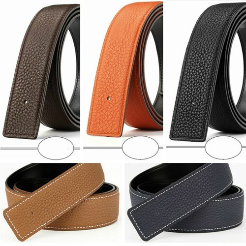 EMBOSSED LEATHER BELT NOT TAPING HEAD SMOOTH BUCKLE BODY HEADLESS H NO 3.8CM LUXURY