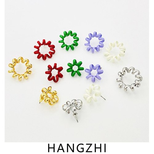 HZ 2021 INES 새로운 유행 캔디 컬러 전화선 트위스트 꽃 금속 스터드 귀걸이 패션 여성 여름 보석 선물