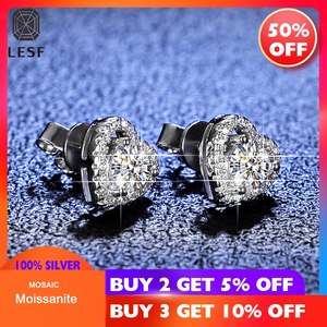 LESF 925 실버 0.5 CT 하트 MOISSAN 다이아몬드 귀걸이 여성 스터드 유행 유형 약혼 선물 파인 쥬얼리