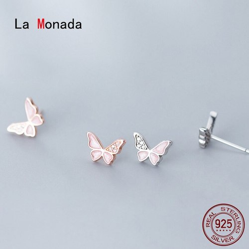 LA MONADA-여성 귀걸이 나비 피어싱 귀 925 작은 실버 패션 소녀 스터드