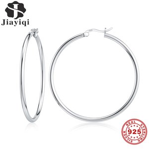 JIAYIQI 925 스털링 실버 40-60MM 여성를위한 큰 원형 후프 귀걸이 패션 간단한 클래식 파인 쥬얼리 선물