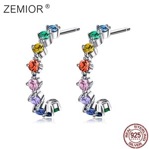 여성를위한 ZEMIOR 레인보우 실버 스터드 귀걸이 100% 925 스털링 다채로운 지르콘 선물 파인 쥬얼리