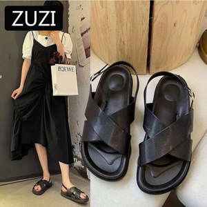 ZUZI 2021 여성 샌들 야생 두꺼운 바닥 슬리퍼 크로스 캐주얼 와일드 컬리지 바람 미끄럼 방지 비치 여름