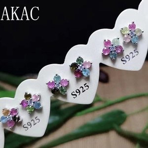 2 짝/대/세트 천연 다채로운 전기석 꽃 디자인 스터드 귀걸이 도매
