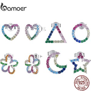 BAMOER-실버 7 색 귀걸이 100  925 스털링 실버 럭키 레인보우 컬러 CZ 여성 패션 쥬얼리 BSE487