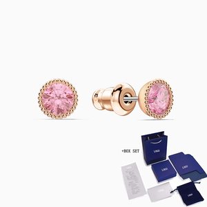 패션 SWA 새로운 라운드 핑크 피어싱 귀걸이 로즈 골드 절묘한 장식 여성 로맨틱 보석 선물