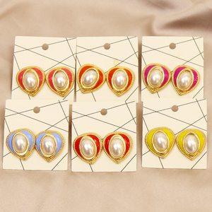 10 쌍 에나멜 하트 귀걸이 스터드 레인보우 쉘 진주 액세서리 선물 여성 쥬얼리 9864