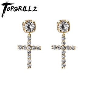 TOPGRILL-여성을 위한 새로운 고품질 간단한 크로스 드롭 귀걸이 아이스 아웃 CZ 패션 쥬얼리 선물 미니멀리스트, 2021