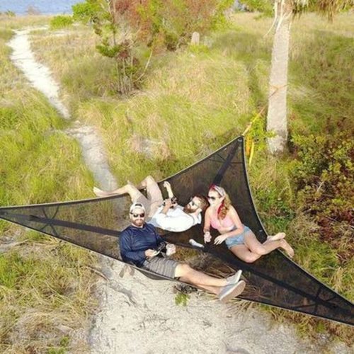 280CM 휴대용 해먹 다기능 삼각형 공중 매트 편리한 캠핑 수면 스윙 매달린 침대 정원 가구 스탠드 없음