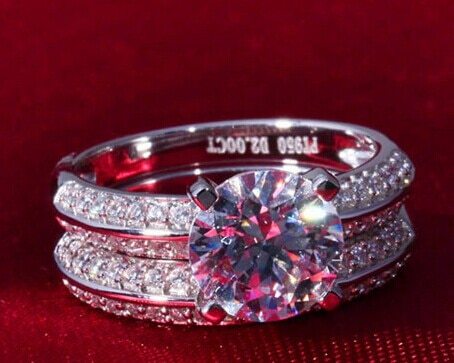 화려한 여성세트 반지 2CT 다이아몬드 솔리드 플래티넘 950 약혼 보석