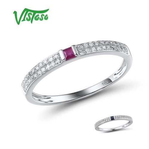 VISTOSO 정품 14 K 화이트 골드 스태킹 링 여자 스파클링 다이아몬드 멋진 루비/사파이어 약혼 기념일 파 쥬얼리