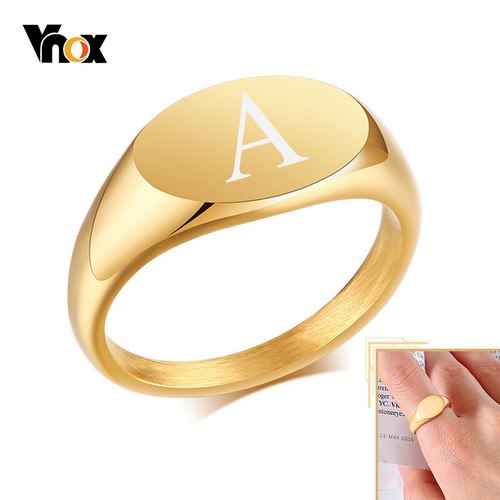 VNOX 여성용 장 반지, 9MM 이니셜 골드 컬러 솔리드 스테레스 스틸 스탬프 미니멀리스트 금속 이름 쥬얼리 선물