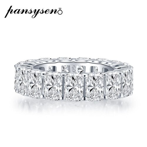 PANSYSEN 100 925 STERLING SILVER RADIAN CUT SIMULATED MOISSANITE WEDDING ENGAGEMENT DIAMOND RING WOM