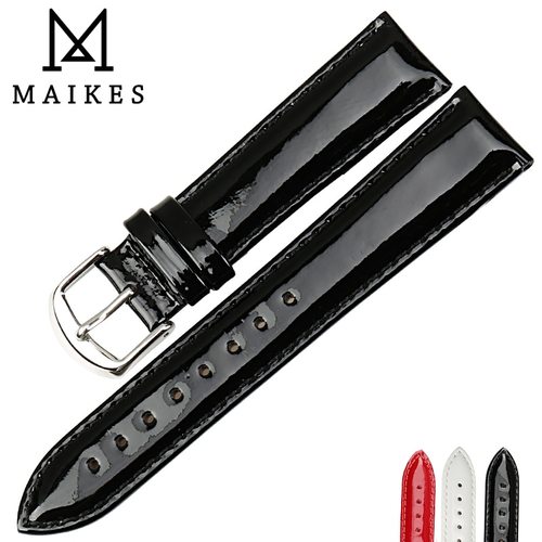 MAIKES 패션 블랙 특허 가죽 정품 시계 스트랩 밴드 12MM 14MM 16MM 18MM 20MM 팔찌 액세서리