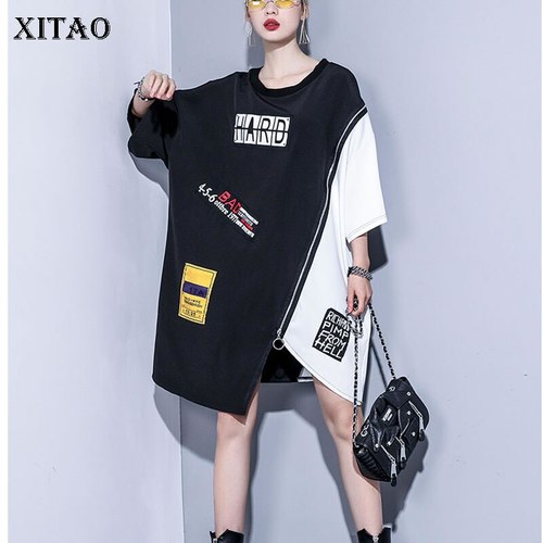 XITAO 조수 힙합 불규칙한 편지 프린팅 T 셔츠 성격 패션 탑 여성 풀오버 짧은 소매 캐주얼 여름  WBB3254